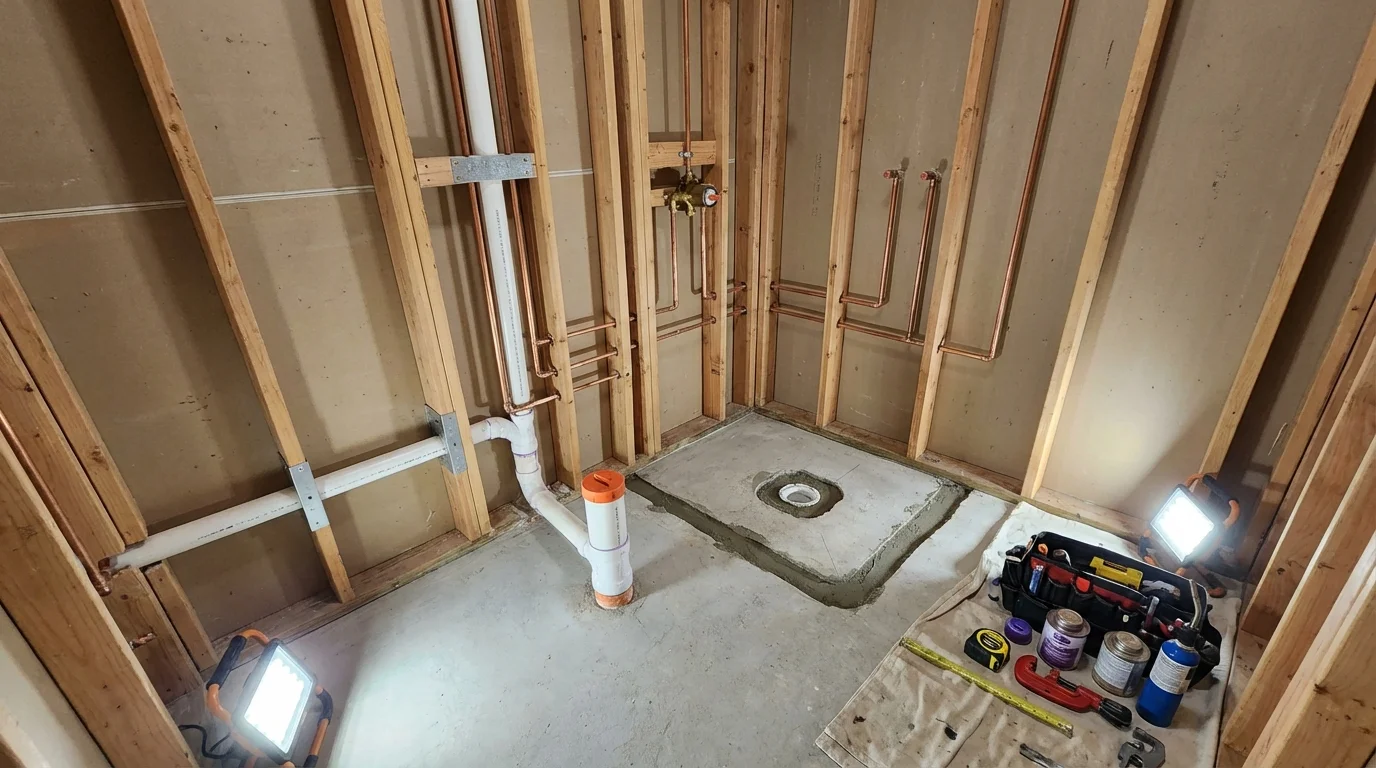 Bathroom rough-in plumbing during remodel by Johns Plumbing LLC in Brazoria