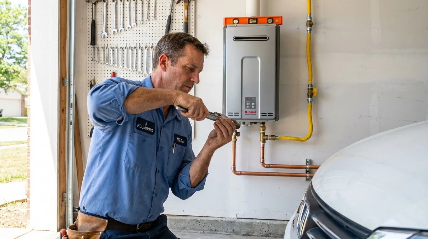Tankless water heater installation by a Johns Plumbing LLC plumber in Brazoria